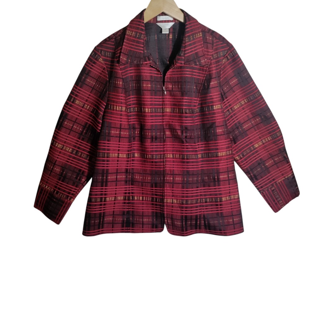 CJ BANKS Womens Jacket Red Black  Blazer Zip Up Size 2X